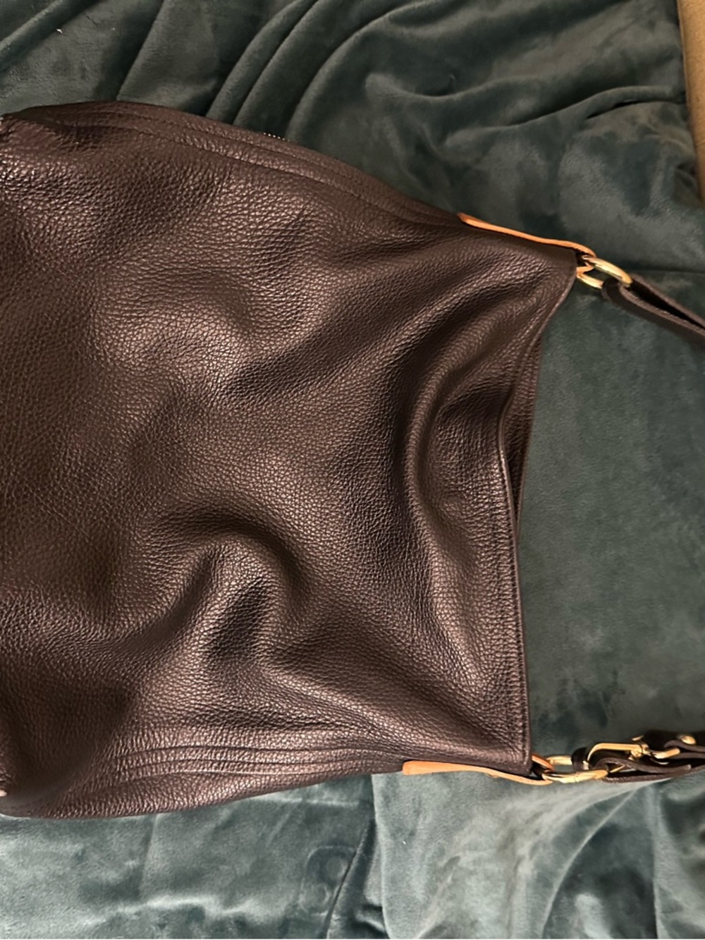 Valentina Black Pebbled Leather Shoulder Bag with Tan Accents - Picture 3 of 16